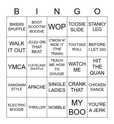 DANCE SONGS Bingo Card