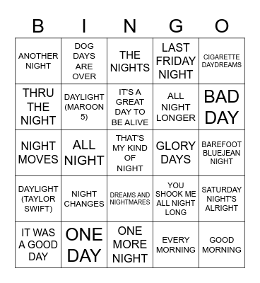 MORNING DAY AND NIGHT Bingo Card