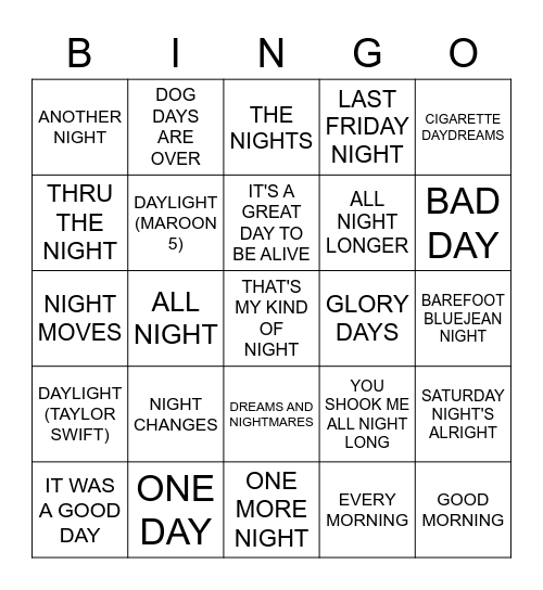 MORNING DAY AND NIGHT Bingo Card