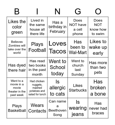Human Bingo Card