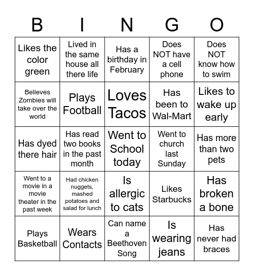 Human Bingo Card