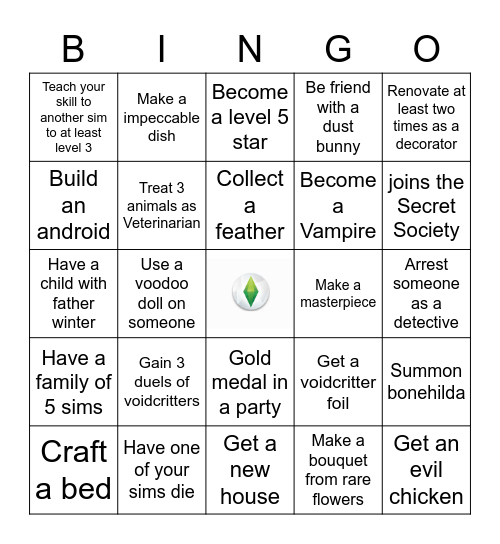 Sims 4 Bingo Card