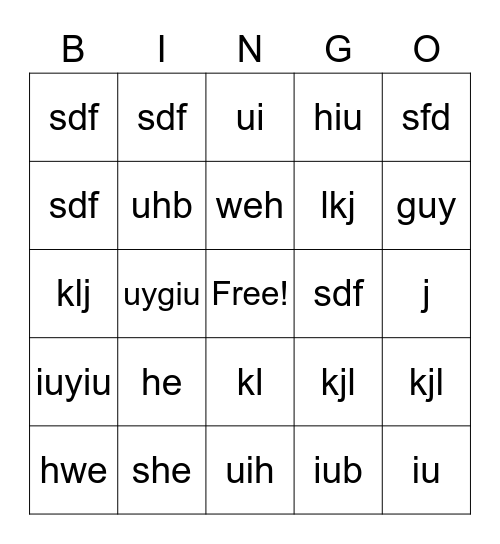 Practice Bingo Card
