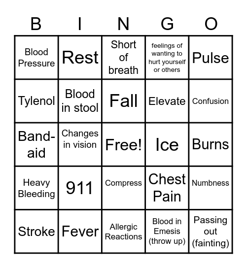 When to seek medical attention Bingo Card