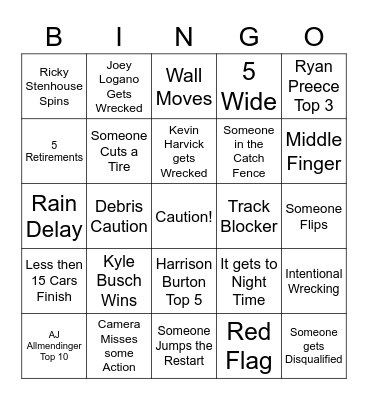 LA Clash Main Race Bingo Card