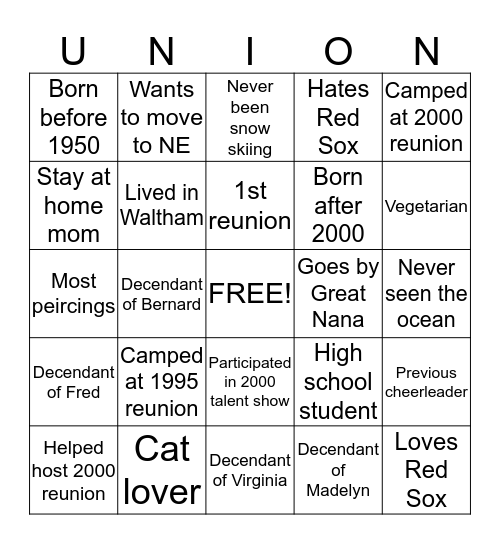 Get To Know You BINGO Card