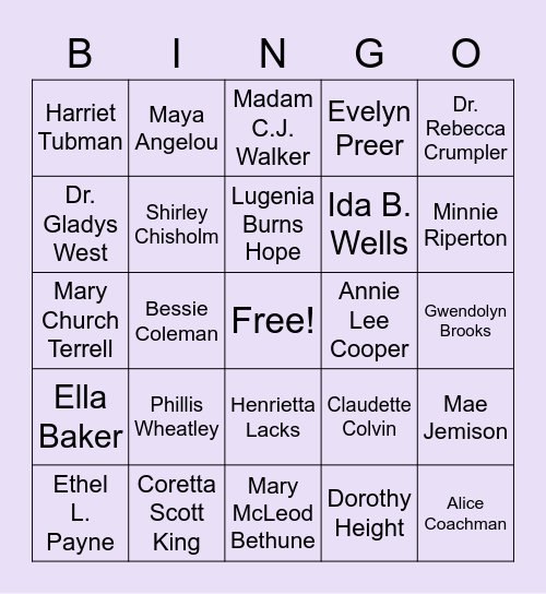 Black History Month Bingo Card