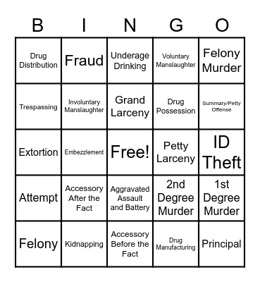 CRIME BINGO! Bingo Card