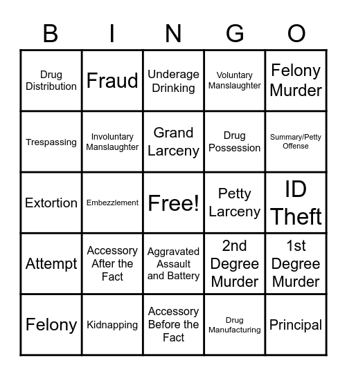 CRIME BINGO! Bingo Card
