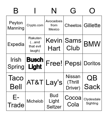 2022 SUPER BOWL LVI Bingo Card