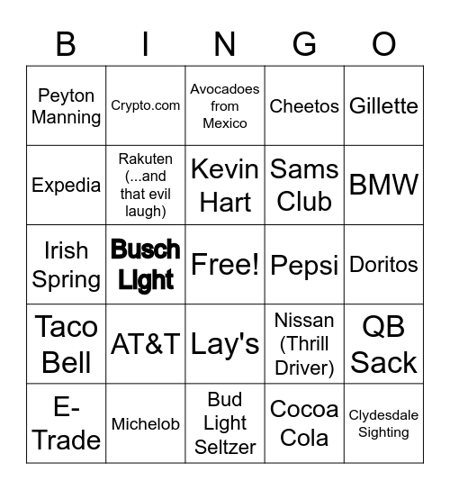 2022 SUPER BOWL LVI Bingo Card