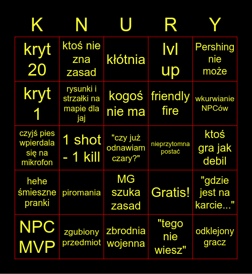 Knury&Smoki Bingo Card