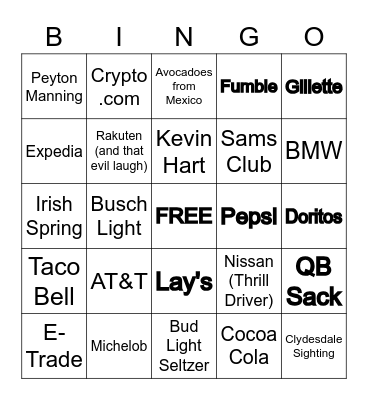 2022 SUPER BOWL LVI Bingo Card