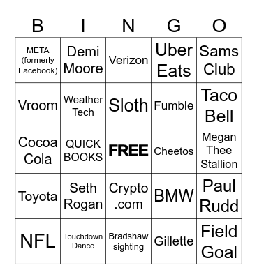 2022 SUPER BOWL LVI Bingo Card