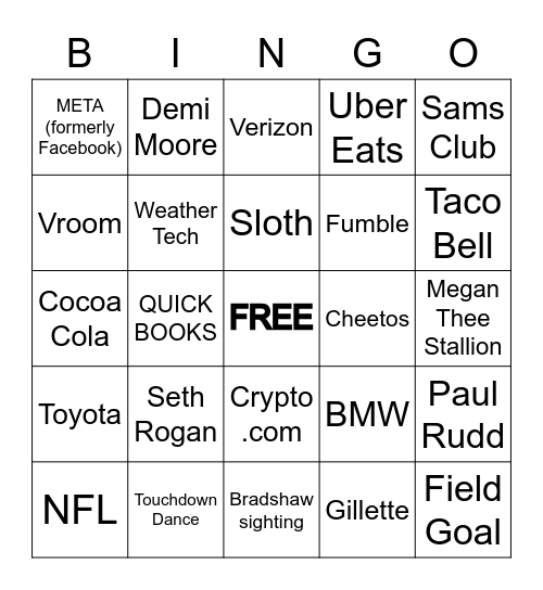 2022 SUPER BOWL LVI Bingo Card
