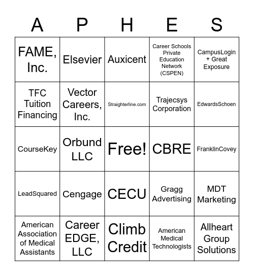 Vendor Bingo Card