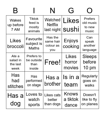 Getting to Know Bingo Card