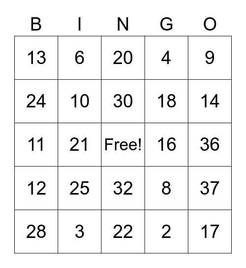 JUMP ROPE BINGO Card