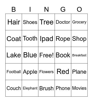 Word Retrieval Bingo Card