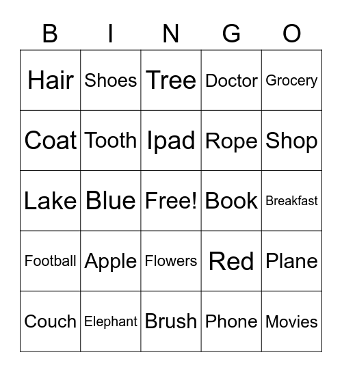 Word Retrieval Bingo Card