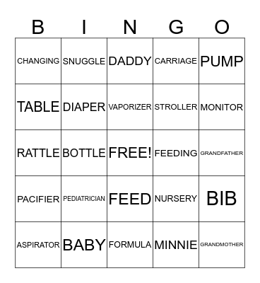 JAZ & BRIAN BABY SHOWER BINGO Card