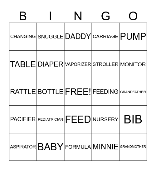 JAZ & BRIAN BABY SHOWER BINGO Card