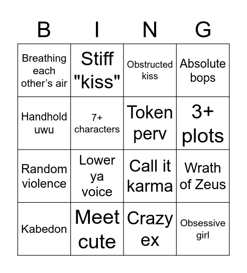 Asian Drama Bingo Card