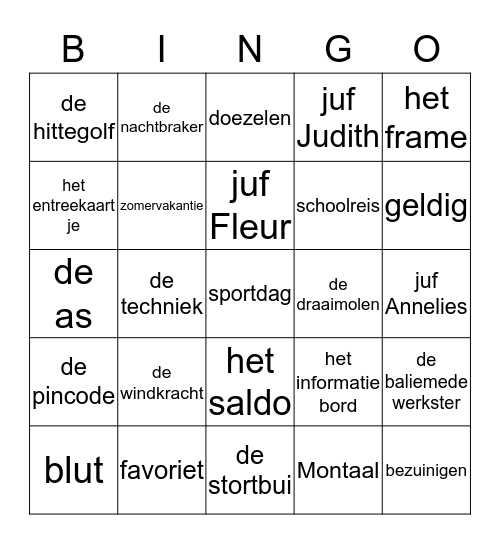 groep 5 Juffendag Bingo Card