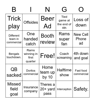 SuperBowl LVI Bingo Card