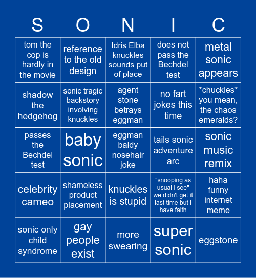 sonic movie 2 bingo Card