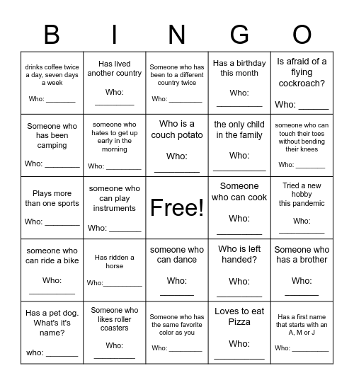 Thirdera Meet me Bingo Card