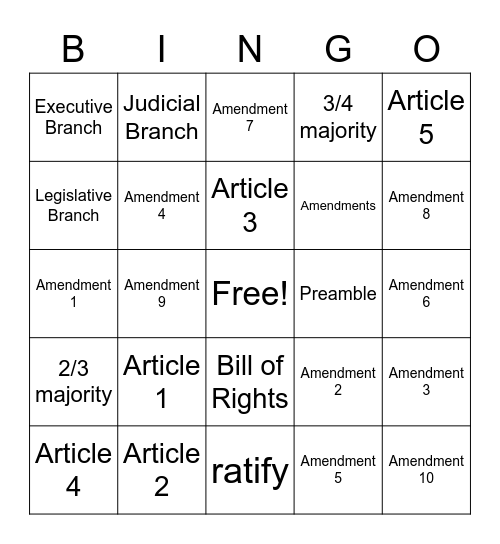 Constitution Review! Bingo Card