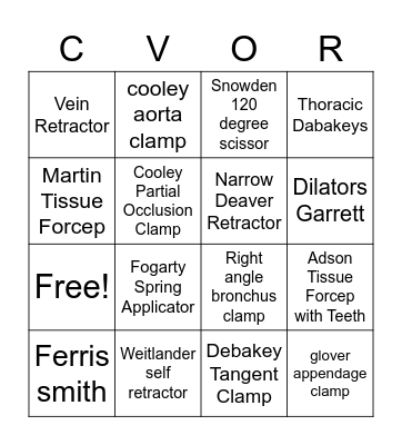 CVOR Instruments Bingo Card