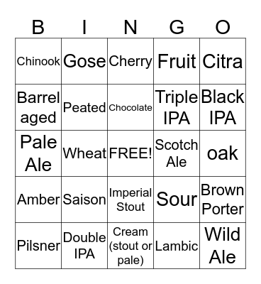 Craft Beer Bingo Card