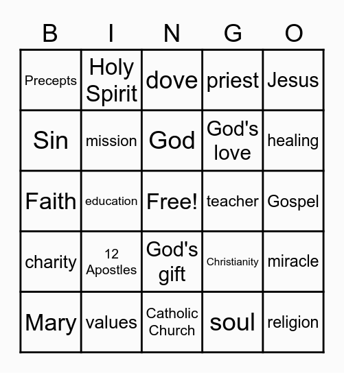 Catholic Bingo Card