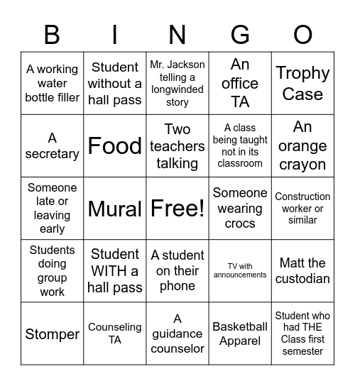 AHS Tour Bingo (Semester 2) Bingo Card