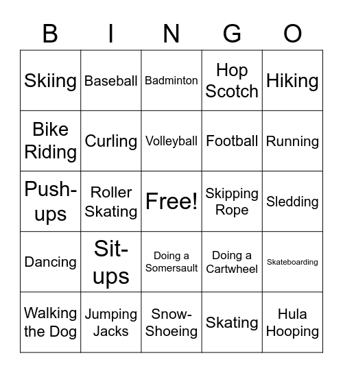 Active Living Bingo! Bingo Card