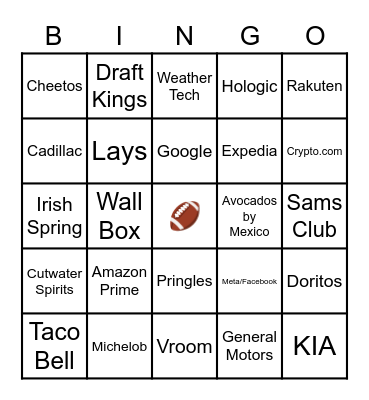 Super Bowl Commercial Bingo Card