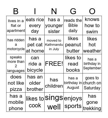 Find Someone Who... Bingo Game Bingo Card