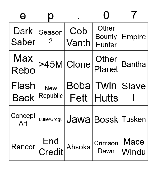 The Book of Boba Fett Bingo Card