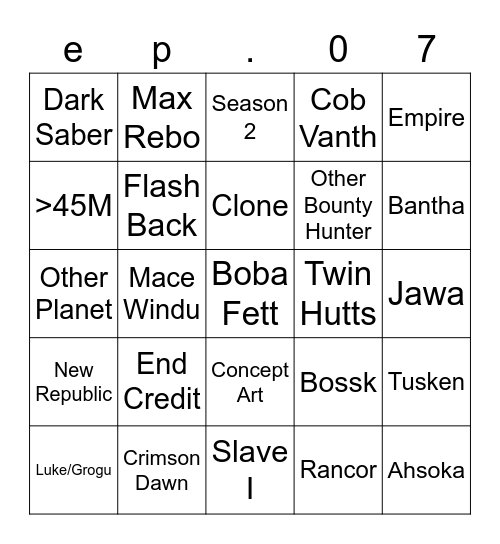 The Book of Boba Fett Bingo Card