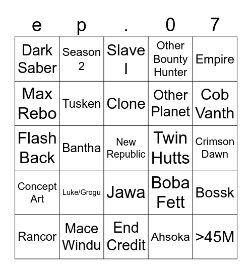 The Book of Boba Fett Bingo Card