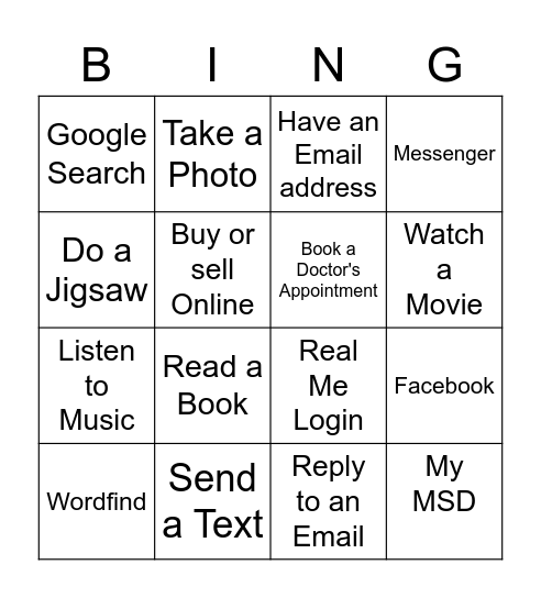 Digital Skills Bingo Card