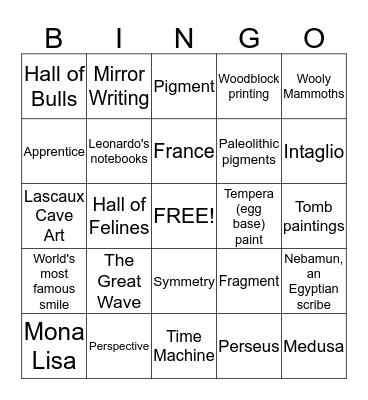 Time Travel Art Bingo Card