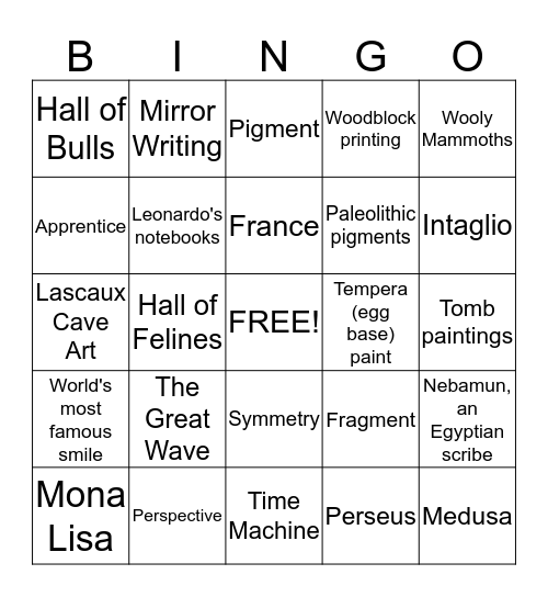 Time Travel Art Bingo Card