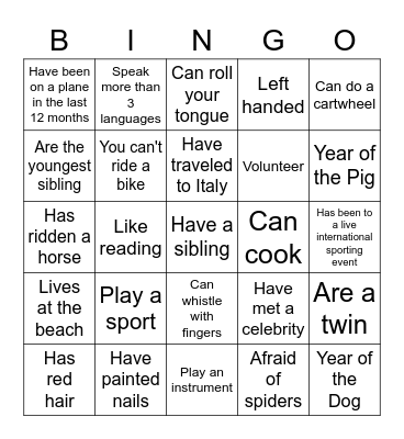 Getting to Know You! Bingo Card