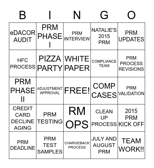 PRM BINGO Card