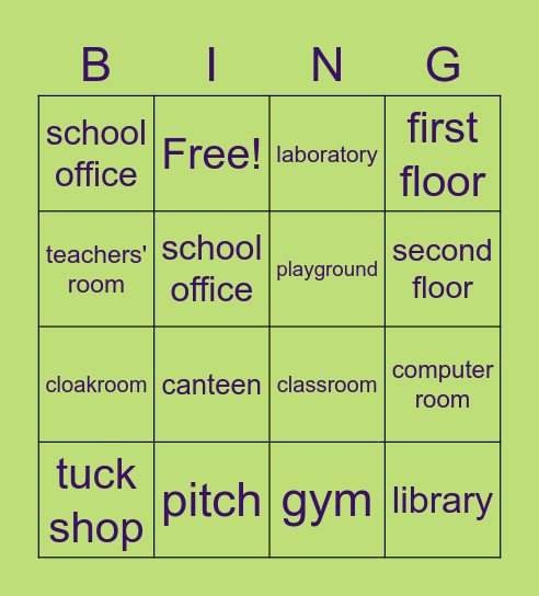 Places in a school Bingo Card