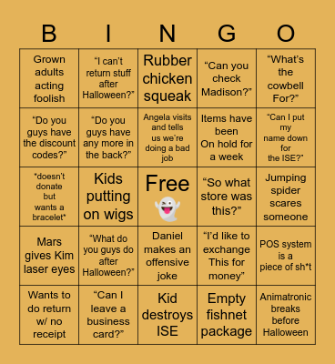 Halloween Spirit Bingo Card