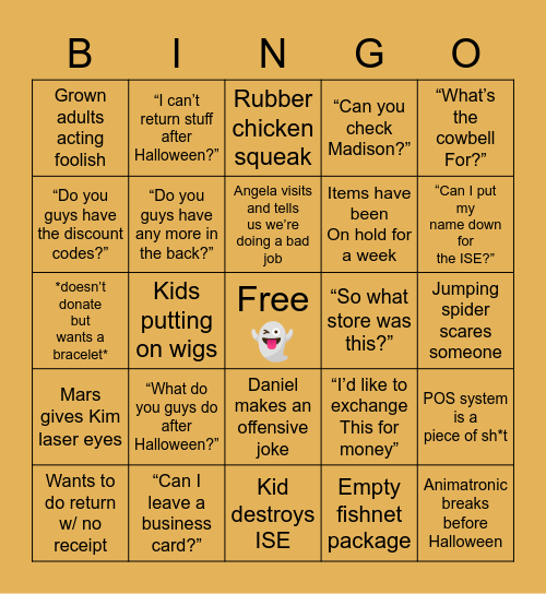 Halloween Spirit Bingo Card